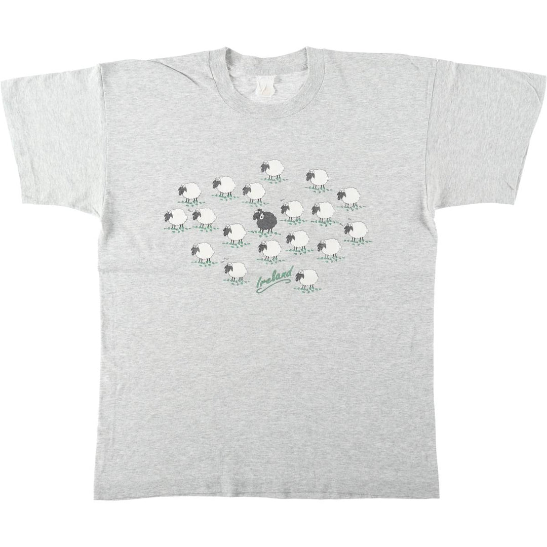 Sheep Pattern Print T-Shirt, Men's Size M (Equivalent), Vintage unclear gray type Vintage Second Hand