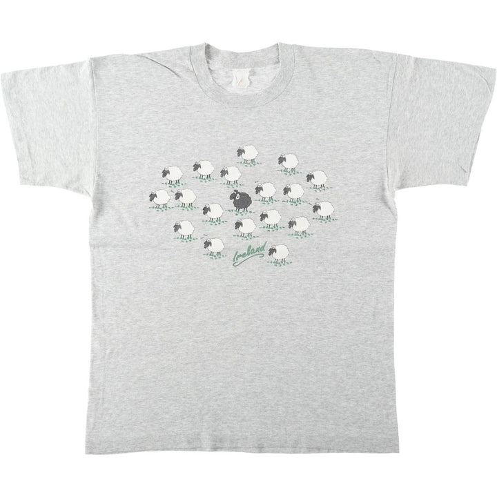 Sheep Pattern Print T-Shirt, Men's Size M (Equivalent), Vintage unclear gray type Vintage Second Hand