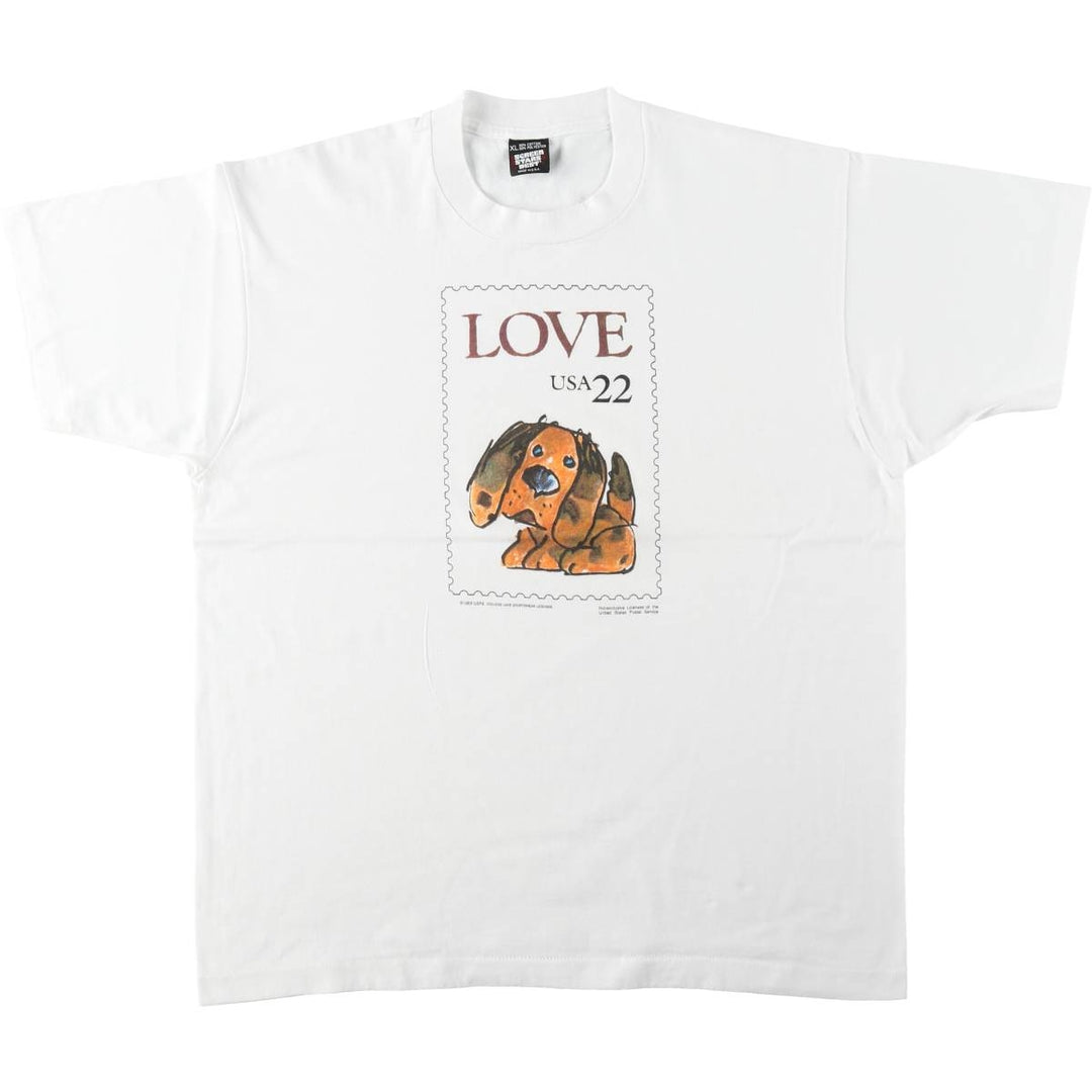 80'S Screen Stars dog print t-shirt, made in USA, men's size XL equivalent, vintage. cotton white type Vintage Second Hand