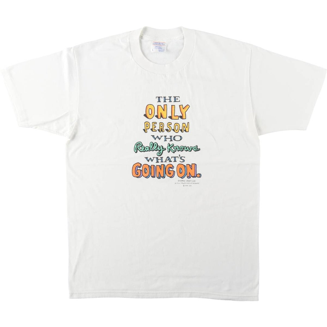 80'S Shoebox Greetings Message Print T-Shirt, Made in USA, Men's Size L (Equivalent), Vintage cotton white type Vintage Second Hand