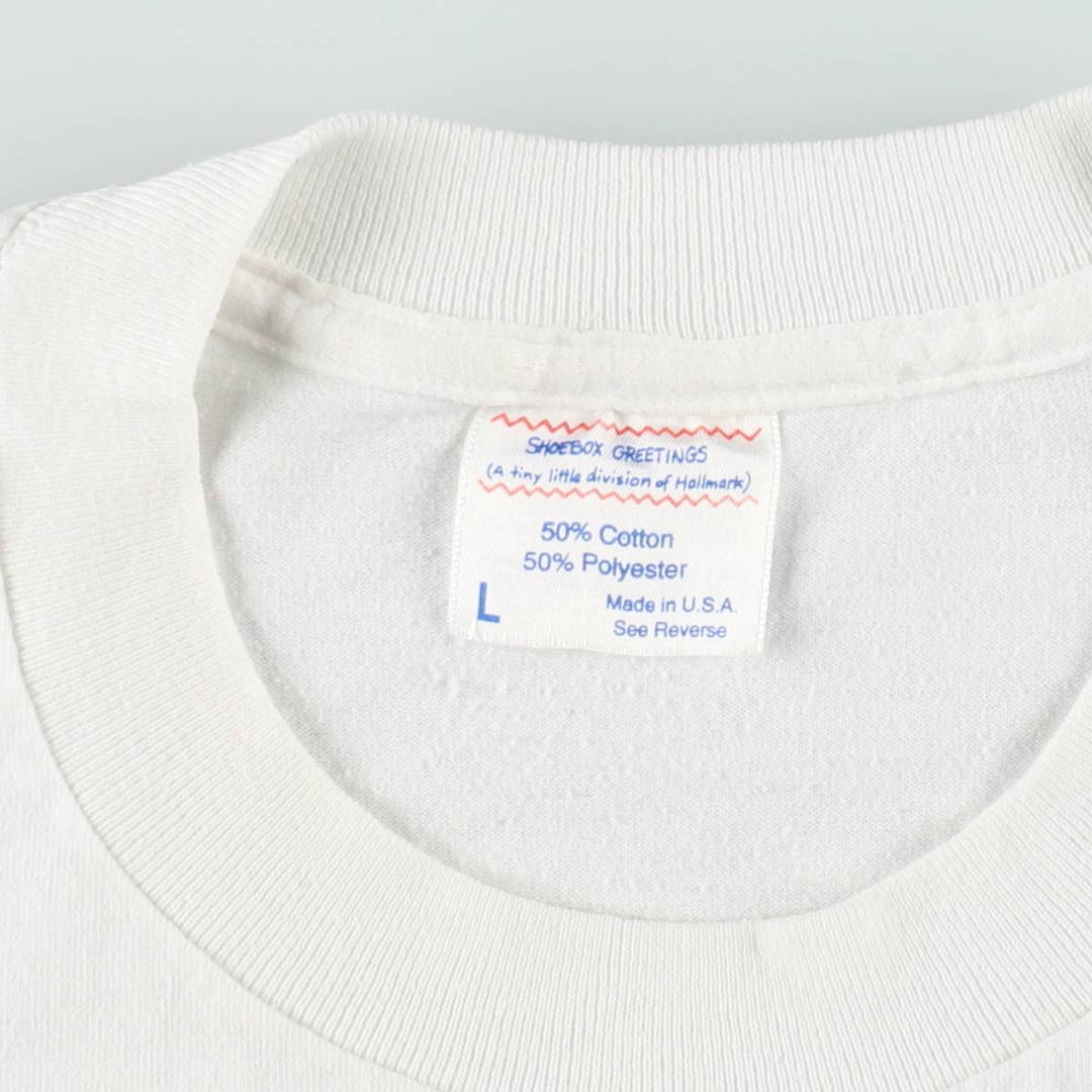 80'S Shoebox Greetings Message Print T-Shirt, Made in USA, Men's Size L (Equivalent), Vintage cotton white type Vintage Second Hand