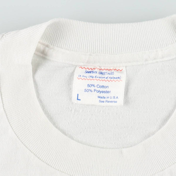 80'S Shoebox Greetings Message Print T-Shirt, Made in USA, Men's Size L (Equivalent), Vintage cotton white type Vintage Second Hand