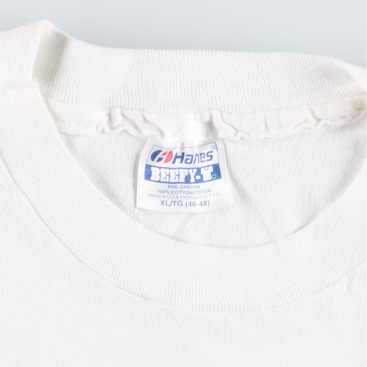 90'S Hanes BEEFY-T Printed T-shirt Made in USA Men's XL Vintage cotton white type Vintage Second Hand
