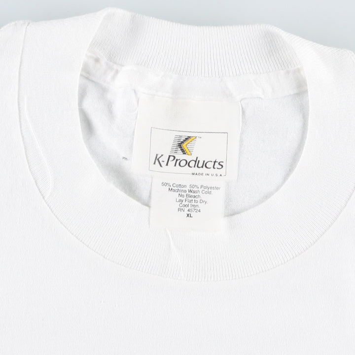 K-PRODUCT Printed T-Shirt, Made in USA, Men's XL Equivalent cotton white type Vintage Second Hand