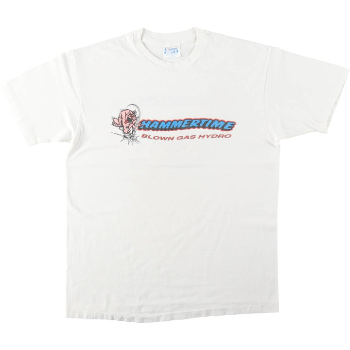80'S Hanes BEEFY-T Blue Tag Dog Print T-Shirt Made in USA Men's Size L (Equivalent) Vintage cotton white type Vintage Second Hand