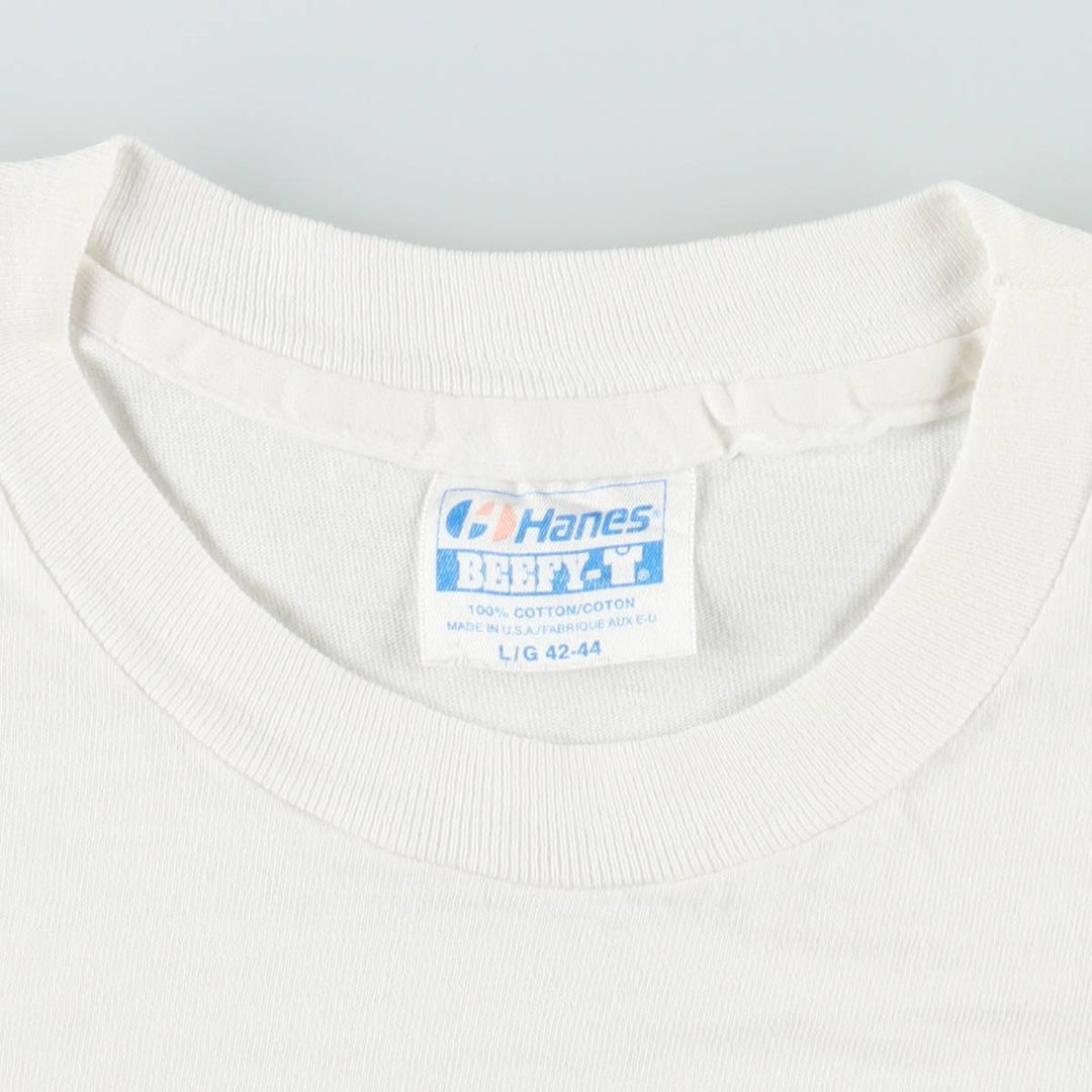 80'S Hanes BEEFY-T Blue Tag Dog Print T-Shirt Made in USA Men's Size L (Equivalent) Vintage cotton white type Vintage Second Hand