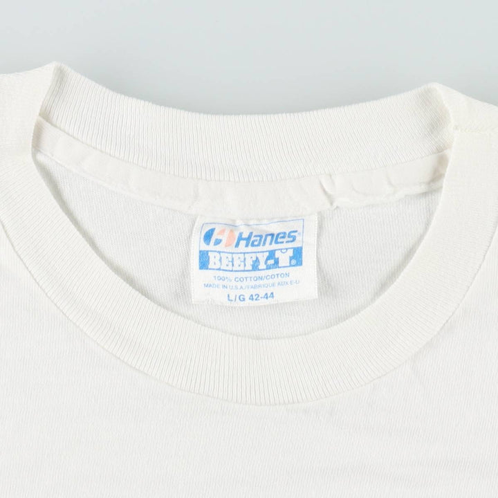 80'S Hanes BEEFY-T Blue Tag Dog Print T-Shirt Made in USA Men's Size L (Equivalent) Vintage cotton white type Vintage Second Hand