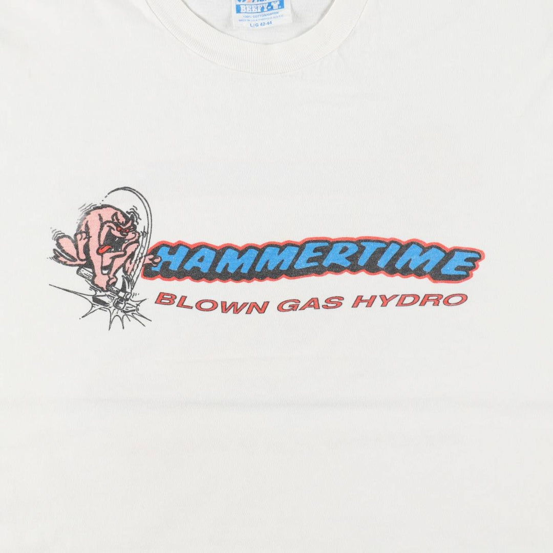 80'S Hanes BEEFY-T Blue Tag Dog Print T-Shirt Made in USA Men's Size L (Equivalent) Vintage cotton white type Vintage Second Hand