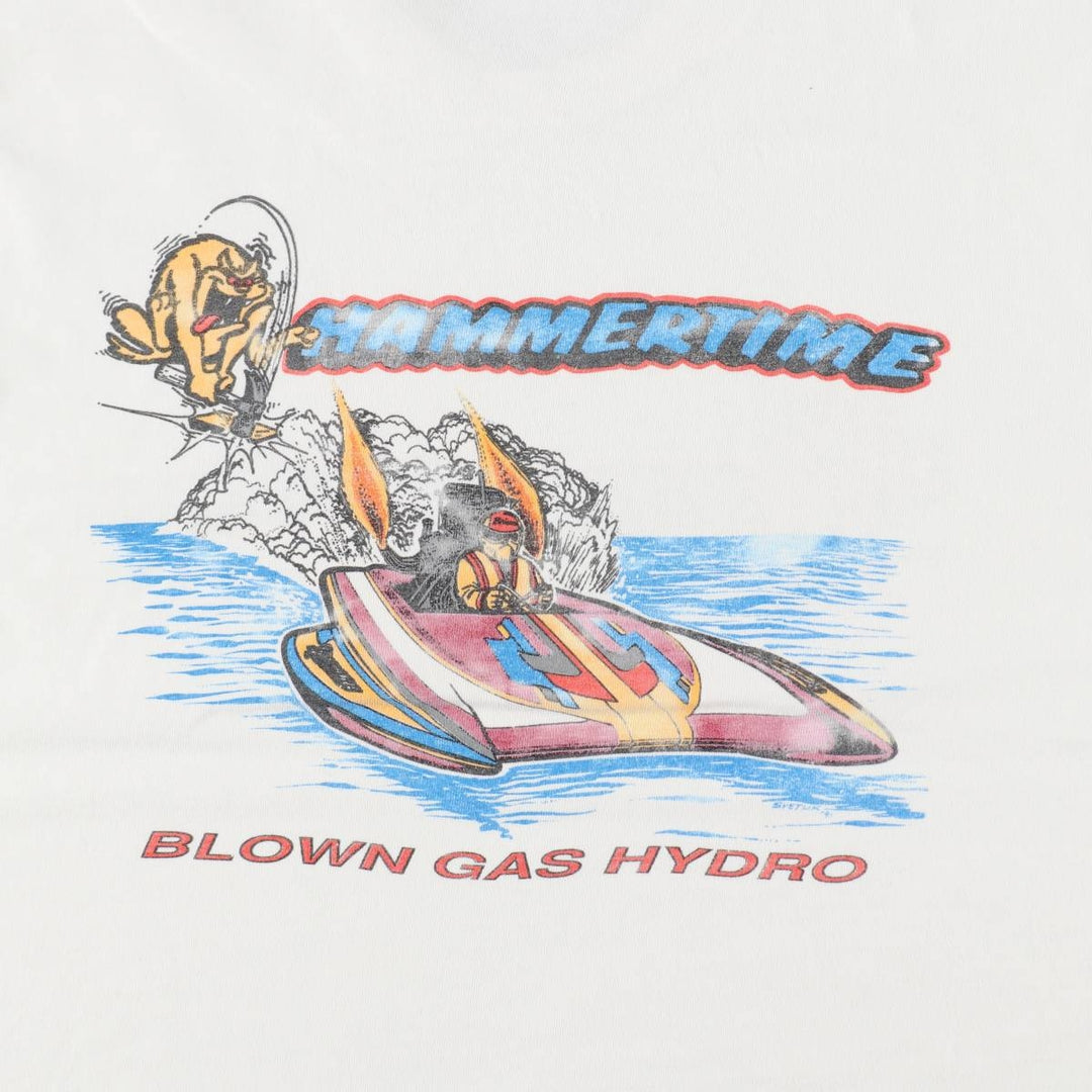 80'S Hanes BEEFY-T Blue Tag Dog Print T-Shirt Made in USA Men's Size L (Equivalent) Vintage cotton white type Vintage Second Hand