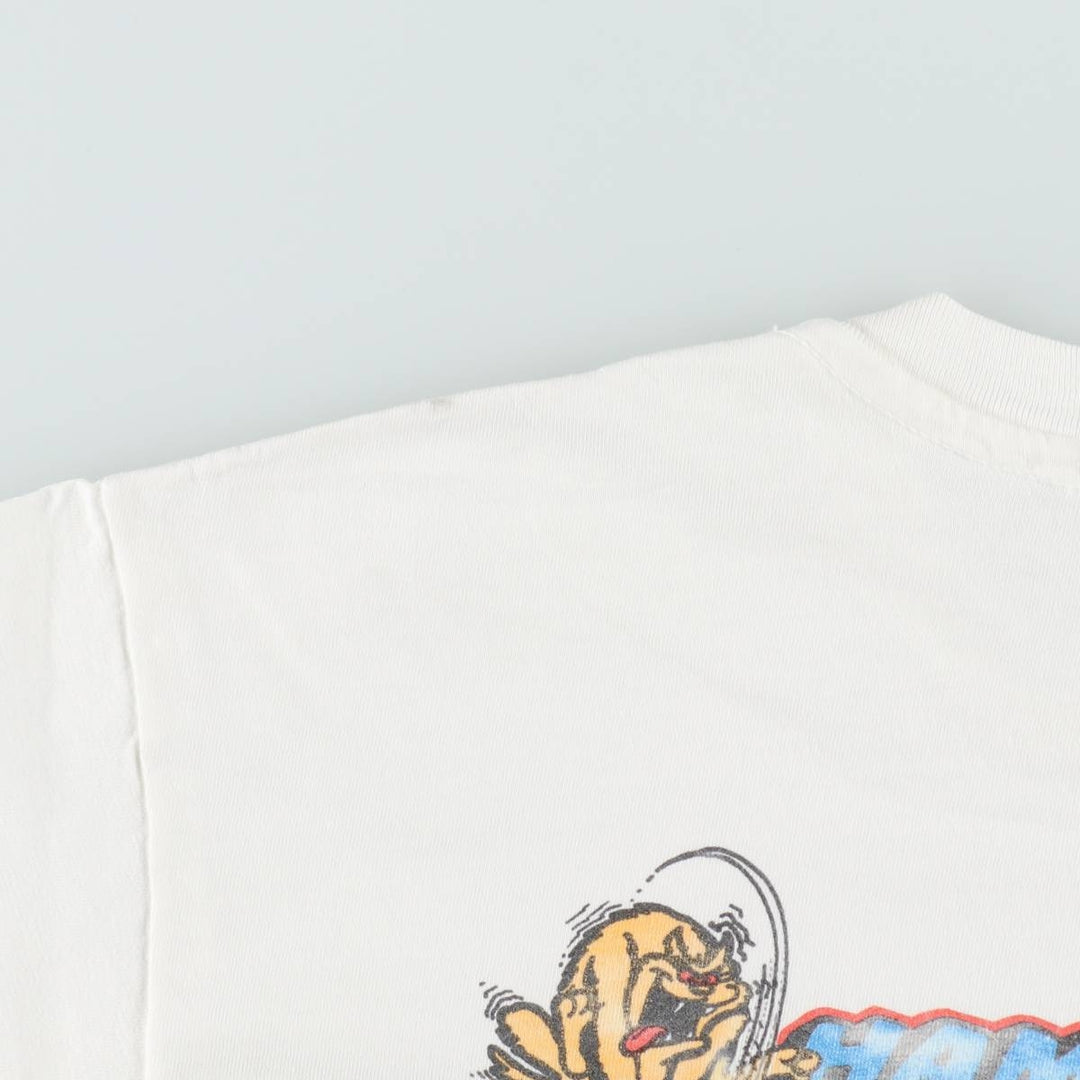 80'S Hanes BEEFY-T Blue Tag Dog Print T-Shirt Made in USA Men's Size L (Equivalent) Vintage cotton white type Vintage Second Hand