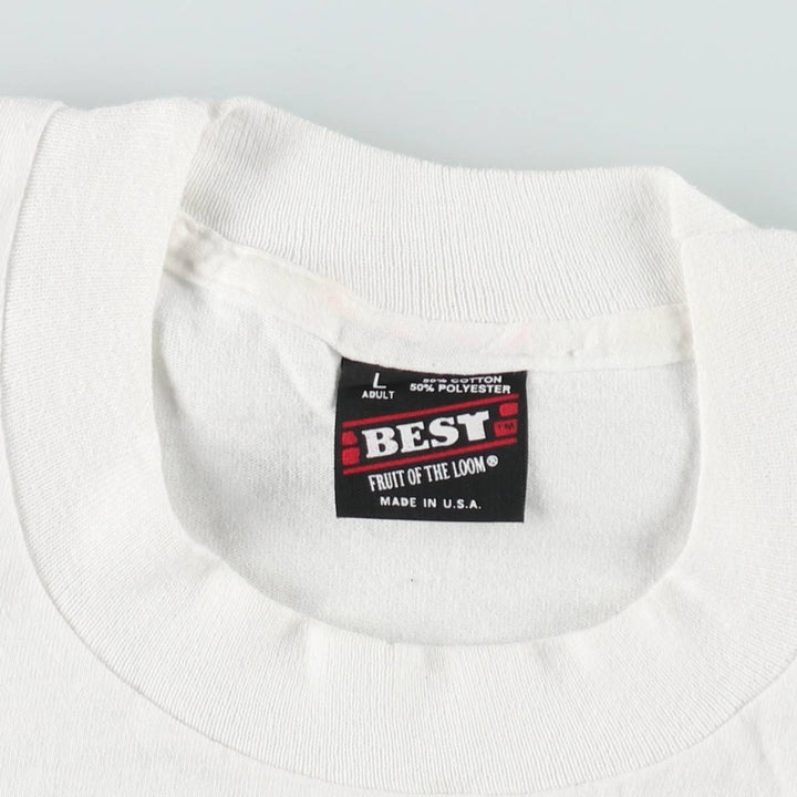 90'S Fruit of the Loom printed T-shirt, made in the USA, men's size L, vintage cotton white type Vintage Second Hand