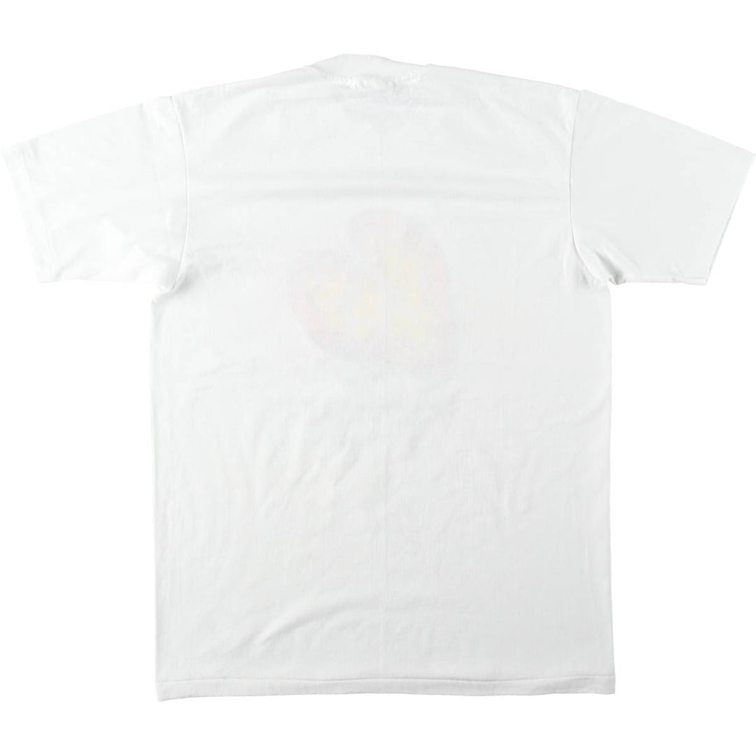 80'S Hanes Fifty-Fifty Blue Tag Printed T-Shirt Made in USA Men's L Size Vintage cotton white type Vintage Second Hand