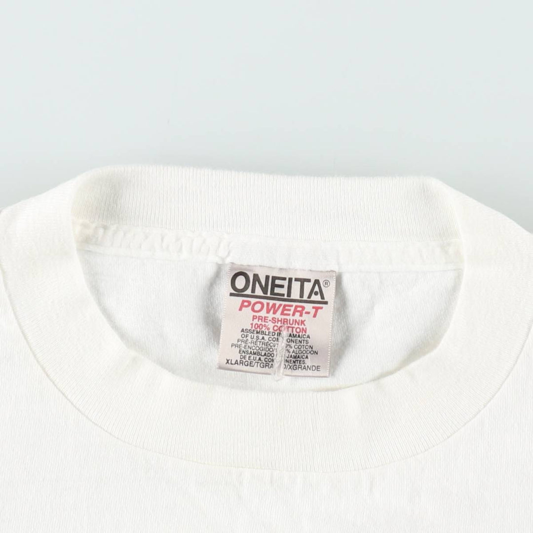 90'S ONEITA Printed T-shirt, Men's XL size, Vintage cotton white type Vintage Second Hand