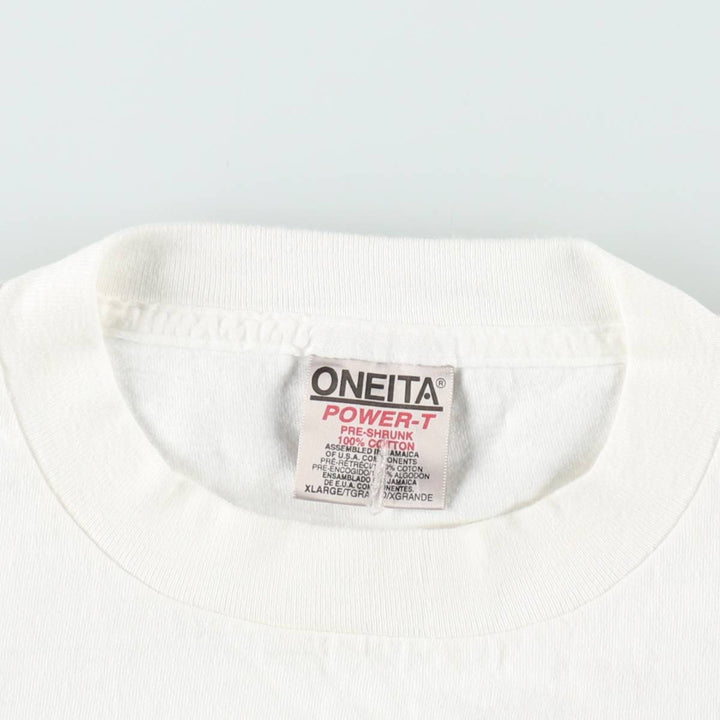 90'S ONEITA Printed T-shirt, Men's XL size, Vintage cotton white type Vintage Second Hand