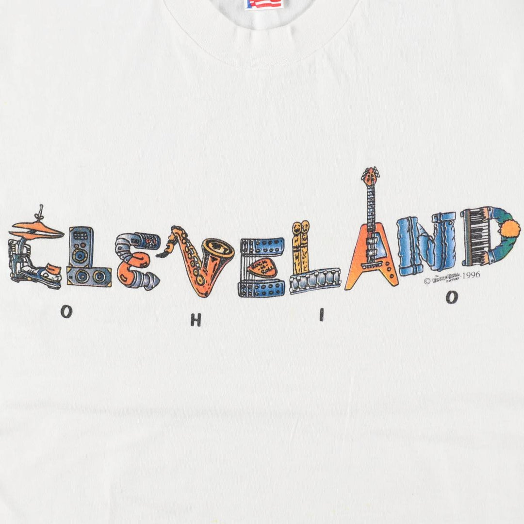 90'S Fruit of the Loom Cleveland Ohio Print T-Shirt, Men's XL (approx.), Vintage cotton white type Vintage Second Hand