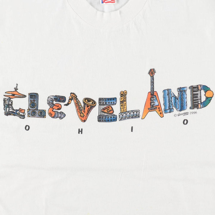 90'S Fruit of the Loom Cleveland Ohio Print T-Shirt, Men's XL (approx.), Vintage cotton white type Vintage Second Hand