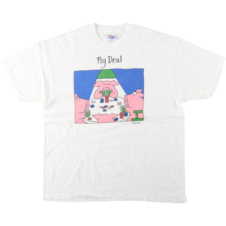 90'S Hanes BEEFY-T Sandra Boynton Pig Deal Print T-Shirt, Men's XL (approx.), Vintage cotton white type Vintage Second Hand