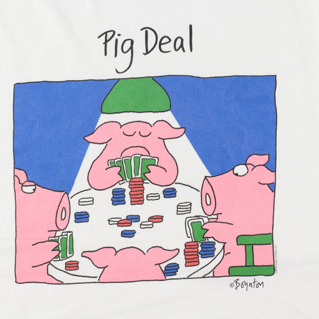 90'S Hanes BEEFY-T Sandra Boynton Pig Deal Print T-Shirt, Men's XL (approx.), Vintage cotton white type Vintage Second Hand