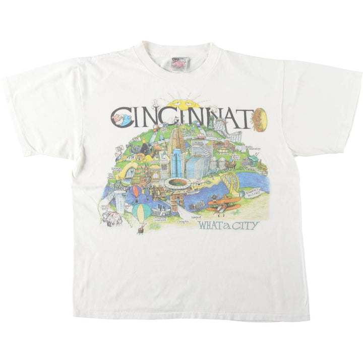 90'S ONEITA POWER-T Print T-Shirt, Men's Size L (equivalent), Crew Neck cotton white type Vintage Second Hand