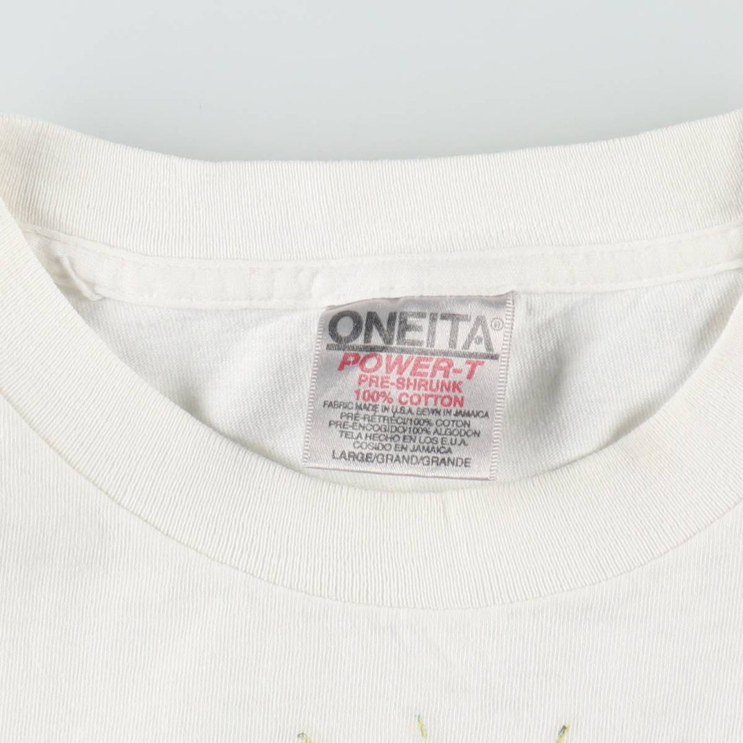 90'S ONEITA POWER-T Print T-Shirt, Men's Size L (equivalent), Crew Neck cotton white type Vintage Second Hand