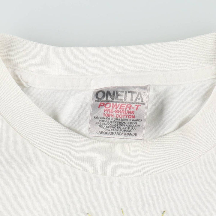 90'S ONEITA POWER-T Print T-Shirt, Men's Size L (equivalent), Crew Neck cotton white type Vintage Second Hand