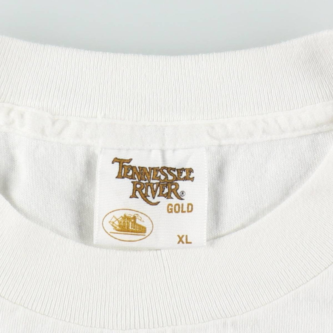 90'S Tennessee River Animal Pattern Print T-Shirt, Made in USA, Men's XL equivalent, Vintage cotton white type Vintage Second Hand