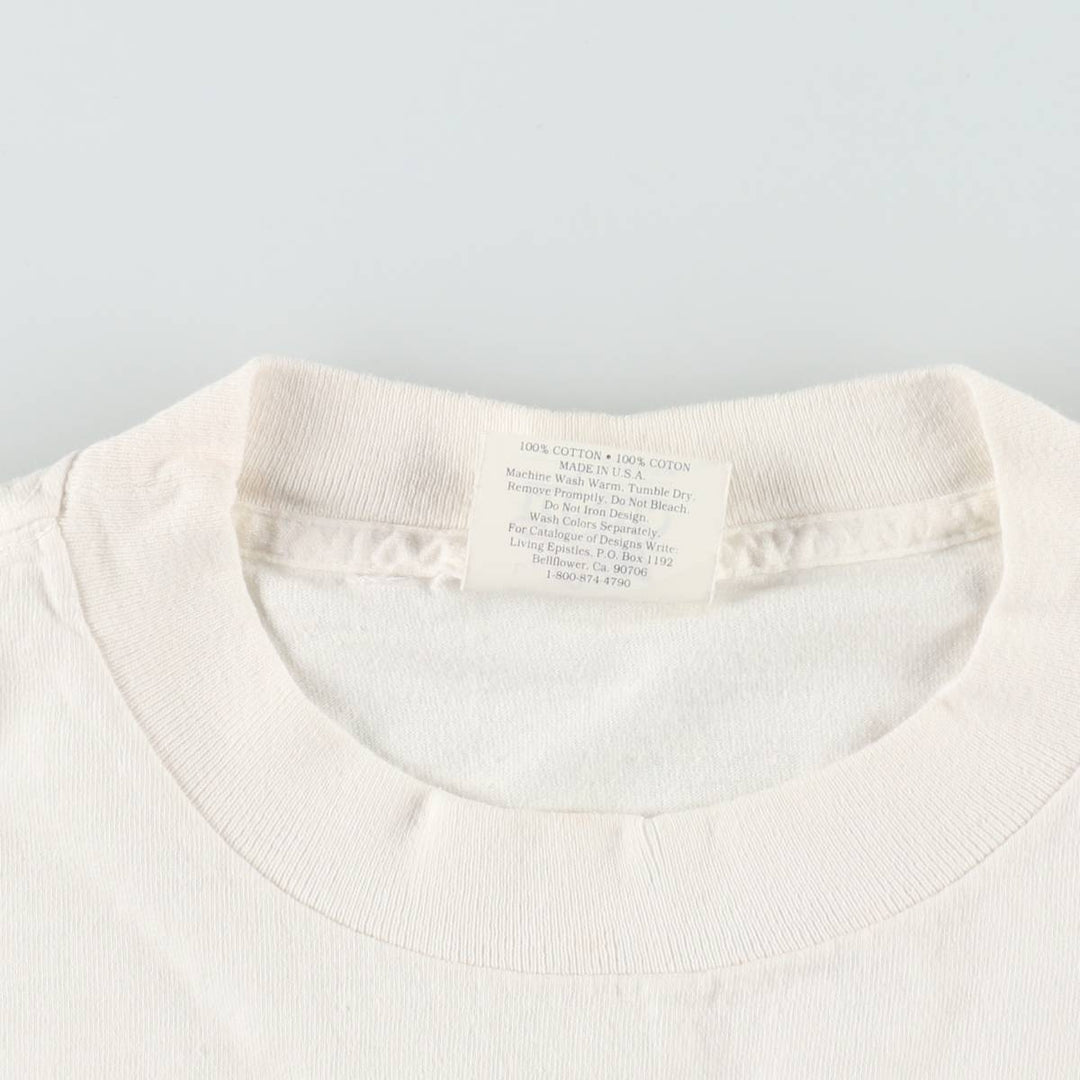 90'S Living Epistles Print T-Shirt, Made in USA, Men's Size L (Equivalent), Vintage cotton white type Vintage Second Hand