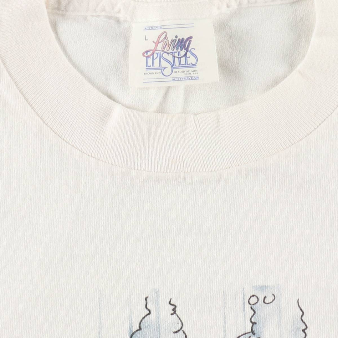 90'S Living Epistles Print T-Shirt, Made in USA, Men's Size L (Equivalent), Vintage cotton white type Vintage Second Hand