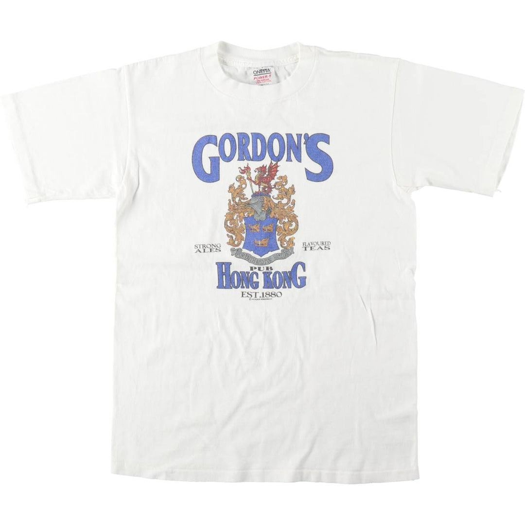 90'S ONEITA POWER-T Gordon's Pub Hong Kong Print T-Shirt, Made in USA, Men's Size M (Equivalent), Vintage cotton white type Vintage Second Hand