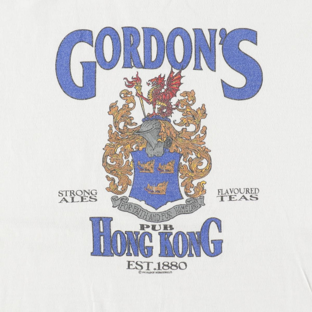 90'S ONEITA POWER-T Gordon's Pub Hong Kong Print T-Shirt, Made in USA, Men's Size M (Equivalent), Vintage cotton white type Vintage Second Hand