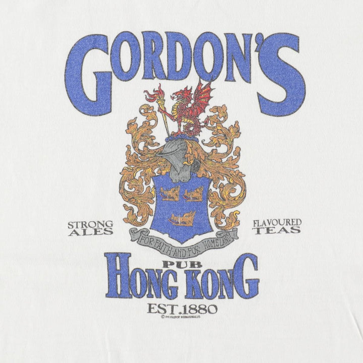 90'S ONEITA POWER-T Gordon's Pub Hong Kong Print T-Shirt, Made in USA, Men's Size M (Equivalent), Vintage cotton white type Vintage Second Hand