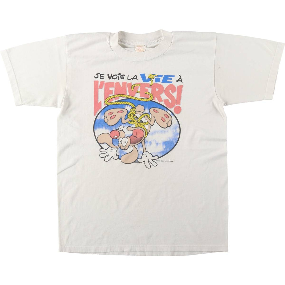 90'S printed T-shirt, made in Canada, men's size M equivalent, vintage. cotton white type Vintage Second Hand