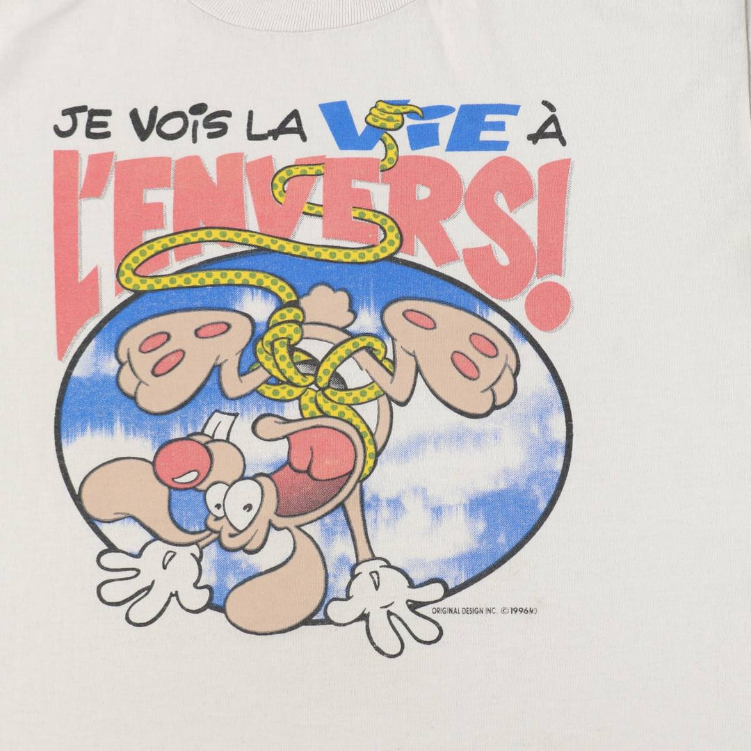90'S printed T-shirt, made in Canada, men's size M equivalent, vintage. cotton white type Vintage Second Hand
