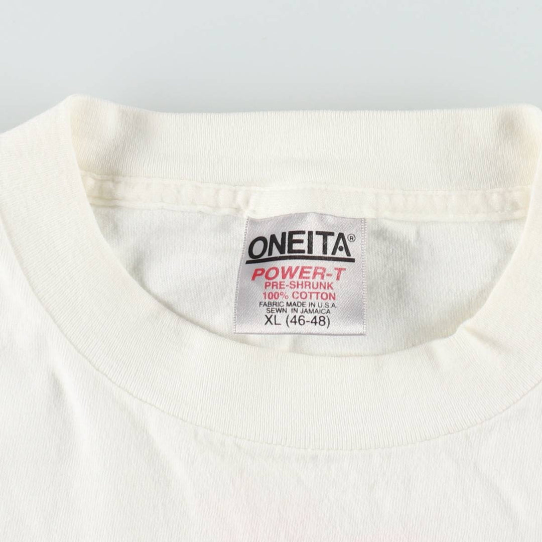 90'S ONEITA POWER-T Print T-Shirt, Men's XL equivalent. cotton white type Vintage Second Hand