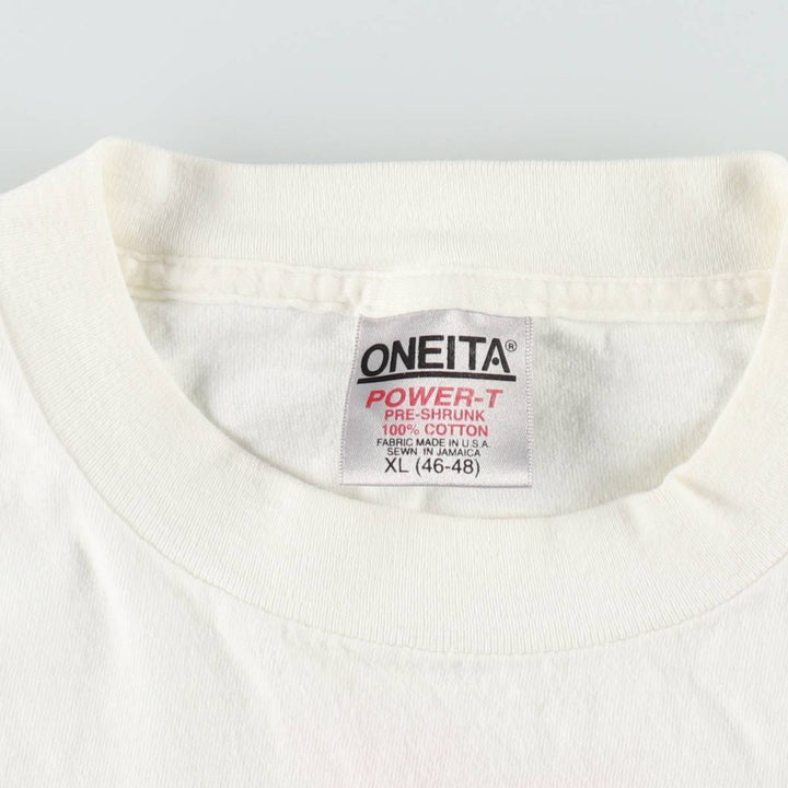 90'S ONEITA POWER-T Print T-Shirt, Men's XL equivalent. cotton white type Vintage Second Hand