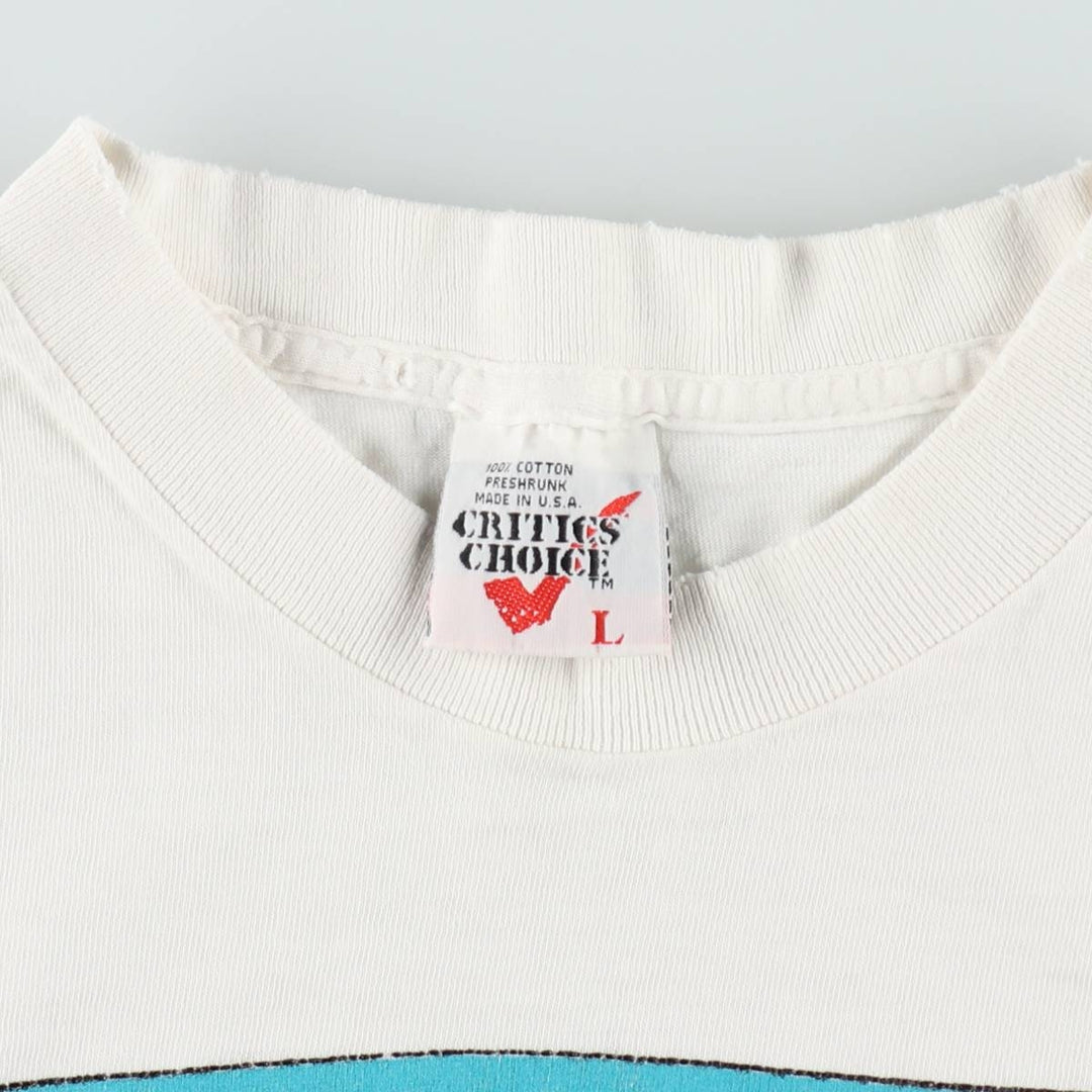 90'S CRITICS CHOICE Print T-Shirt, Made in USA, Men's Size L (Equivalent), Vintage cotton white type Vintage Second Hand