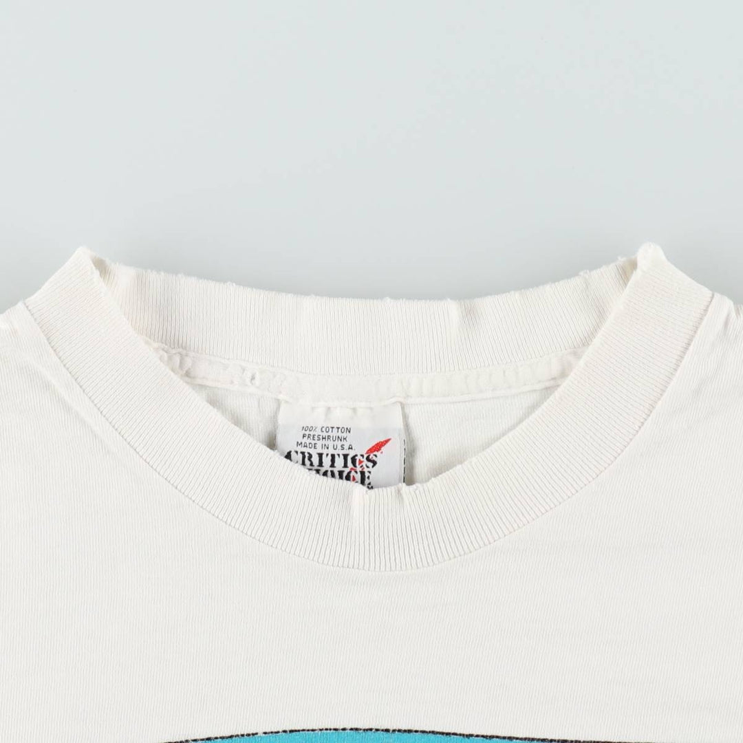 90'S CRITICS CHOICE Print T-Shirt, Made in USA, Men's Size L (Equivalent), Vintage cotton white type Vintage Second Hand