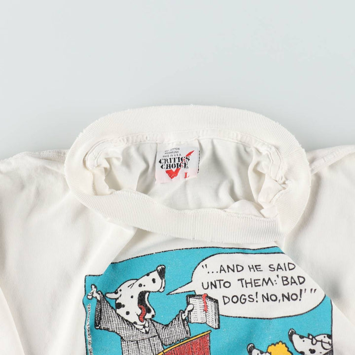 90'S CRITICS CHOICE Print T-Shirt, Made in USA, Men's Size L (Equivalent), Vintage cotton white type Vintage Second Hand