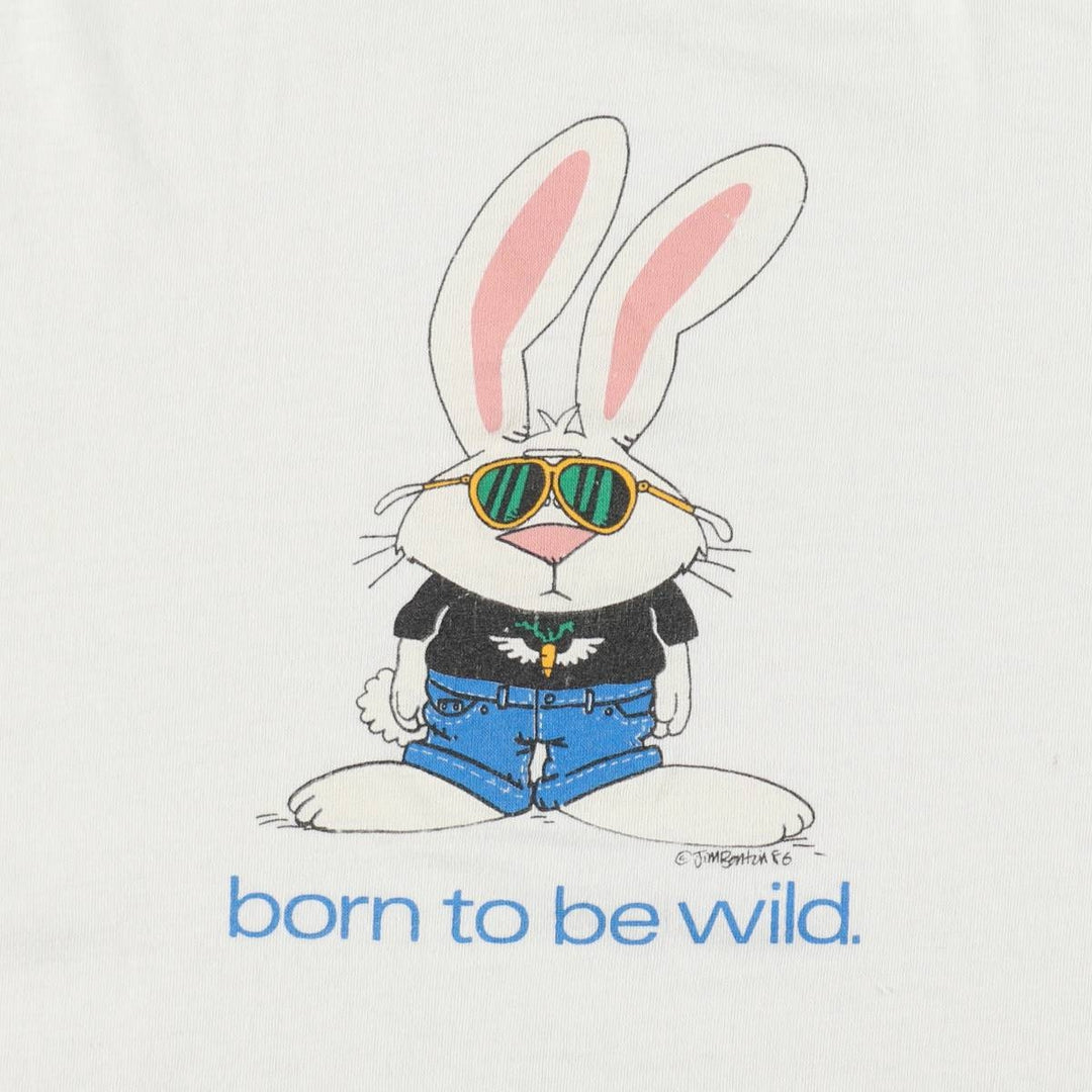 90'S Sportsweats Rabbit Pattern Print T-Shirt, Made in Canada, Men's Size L (approx.), Crew Neck (Round Neck), Vintage cotton white type Vintage Second Hand