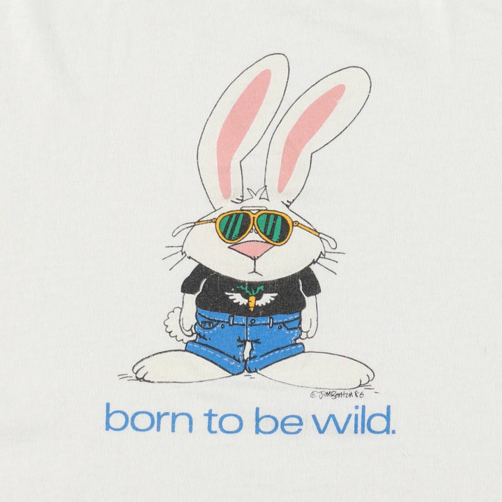 90'S Sportsweats Rabbit Pattern Print T-Shirt, Made in Canada, Men's Size L (approx.), Crew Neck (Round Neck), Vintage cotton white type Vintage Second Hand