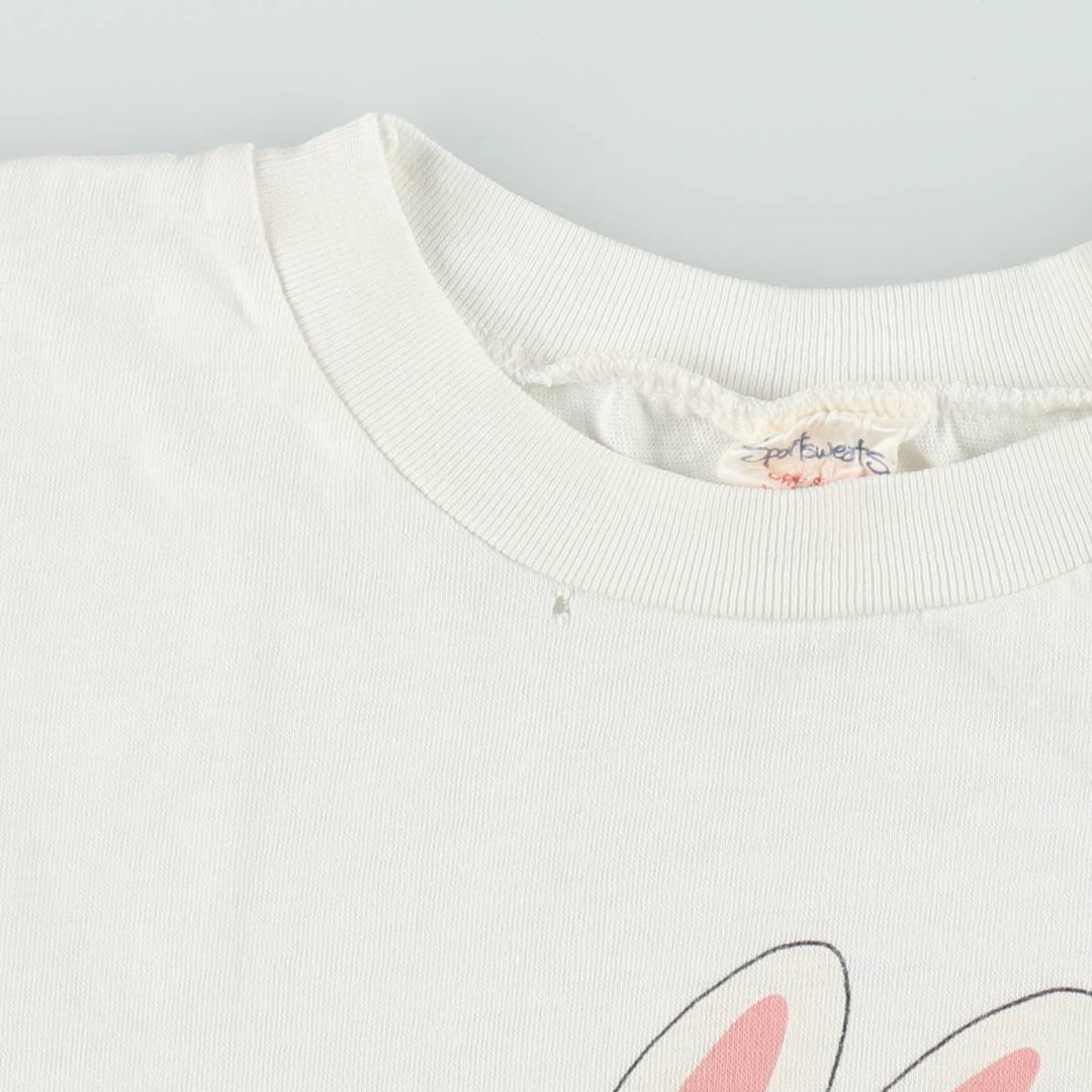90'S Sportsweats Rabbit Pattern Print T-Shirt, Made in Canada, Men's Size L (approx.), Crew Neck (Round Neck), Vintage cotton white type Vintage Second Hand