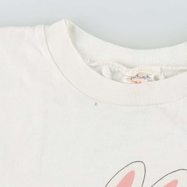 90'S Sportsweats Rabbit Pattern Print T-Shirt, Made in Canada, Men's Size L (approx.), Crew Neck (Round Neck), Vintage cotton white type Vintage Second Hand