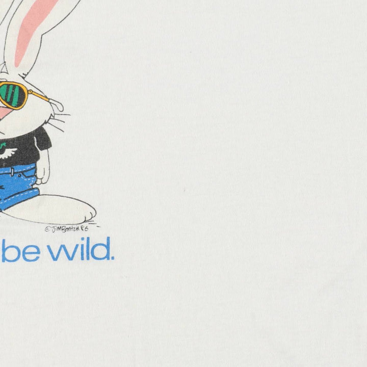 90'S Sportsweats Rabbit Pattern Print T-Shirt, Made in Canada, Men's Size L (approx.), Crew Neck (Round Neck), Vintage cotton white type Vintage Second Hand