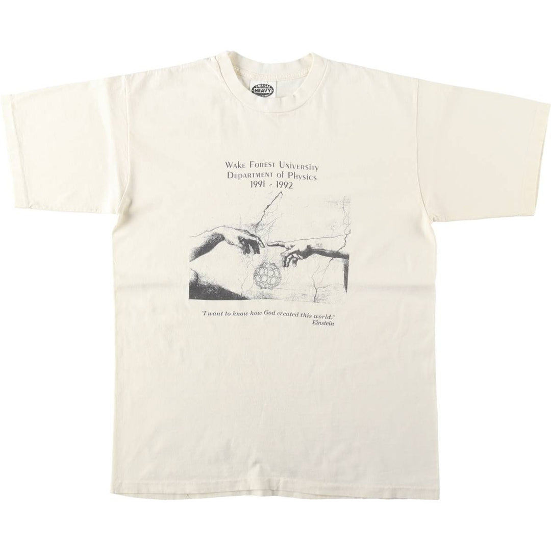 90'S American Heavy Wake Forest University Print T-Shirt, Made in USA, Men's Size L cotton pale white type Vintage Second Hand