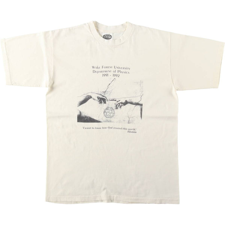 90'S American Heavy Wake Forest University Print T-Shirt, Made in USA, Men's Size L cotton pale white type Vintage Second Hand