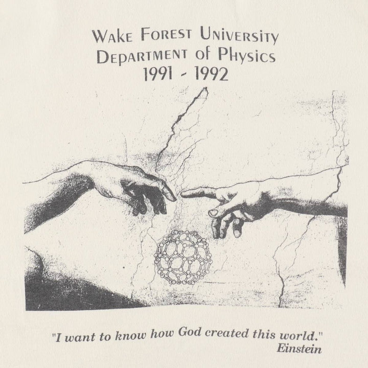 90'S American Heavy Wake Forest University Print T-Shirt, Made in USA, Men's Size L cotton pale white type Vintage Second Hand