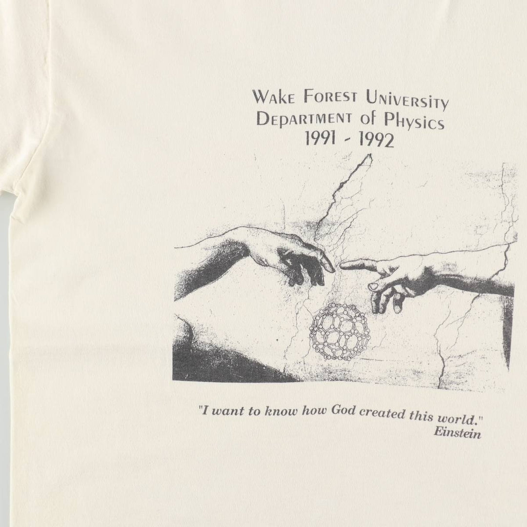 90'S American Heavy Wake Forest University Print T-Shirt, Made in USA, Men's Size L cotton pale white type Vintage Second Hand