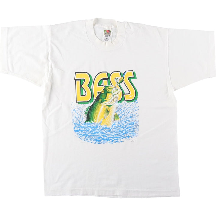 90'S Fruit of the Loom Best Fish Print T-Shirt, Men's Size XL (approx.) cotton white type Vintage Second Hand