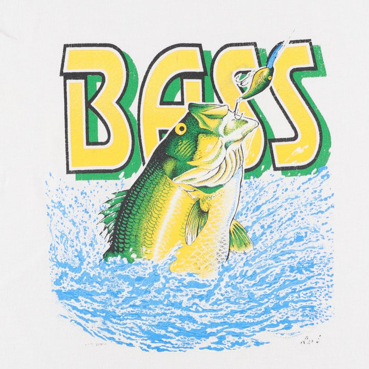 90'S Fruit of the Loom Best Fish Print T-Shirt, Men's Size XL (approx.) cotton white type Vintage Second Hand