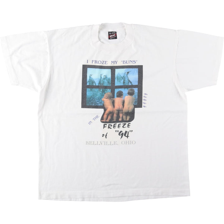 90'S Fruit of the Loom Best Print T-Shirt, Made in USA, Men's Size XL (approx.) cotton white type Vintage Second Hand